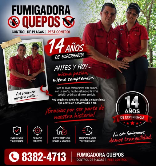 Imagen conmemorativa de 14 años de experiencia de Fumigadora Quepos